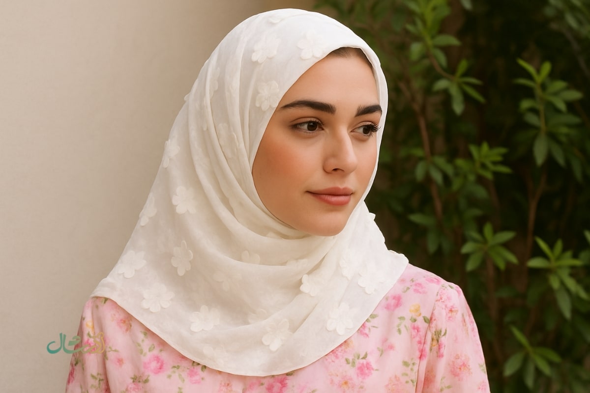 روسری نخی سبک با گل‌های برجسته