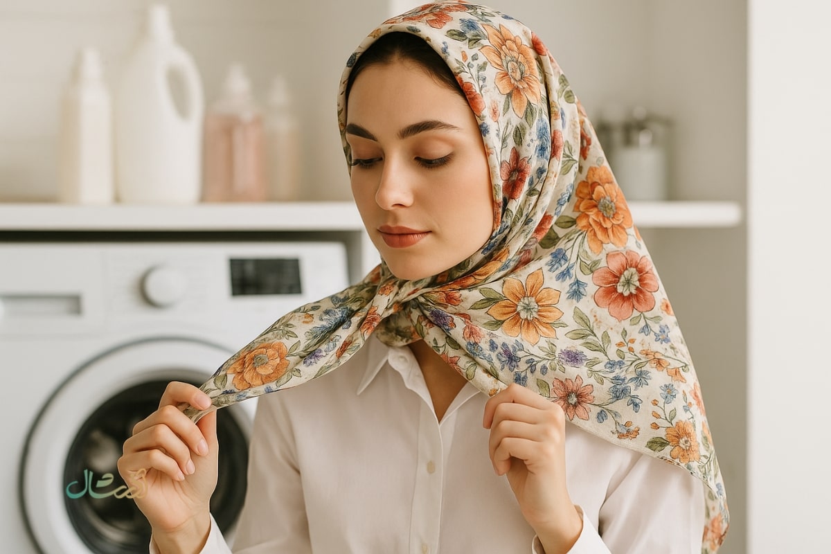 آموزش شستشو و اتوکشی روسری نخی