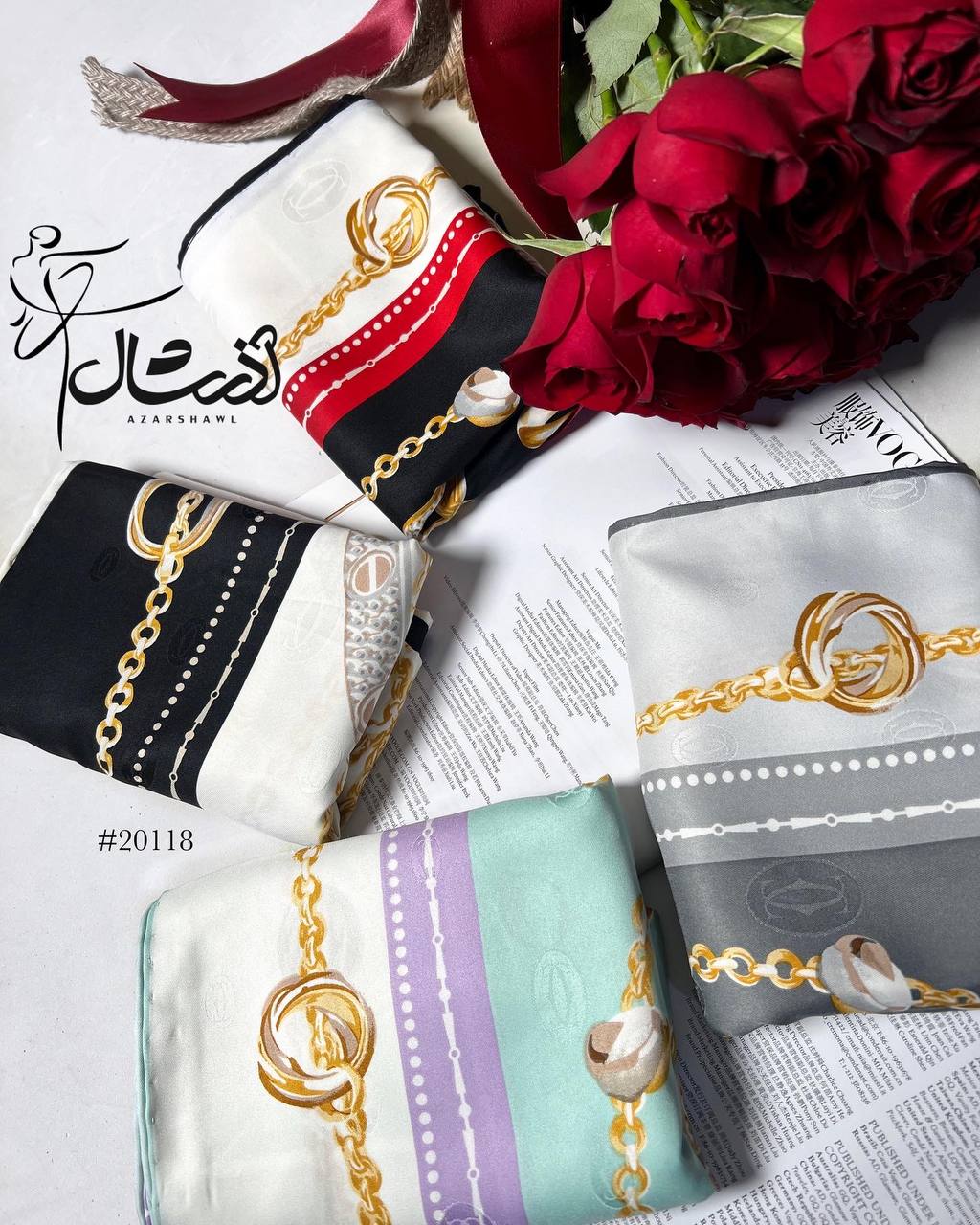 روسری ابریشم مدل زنجیری - فروشگاه آنلاین - آذرشال Azarshawl