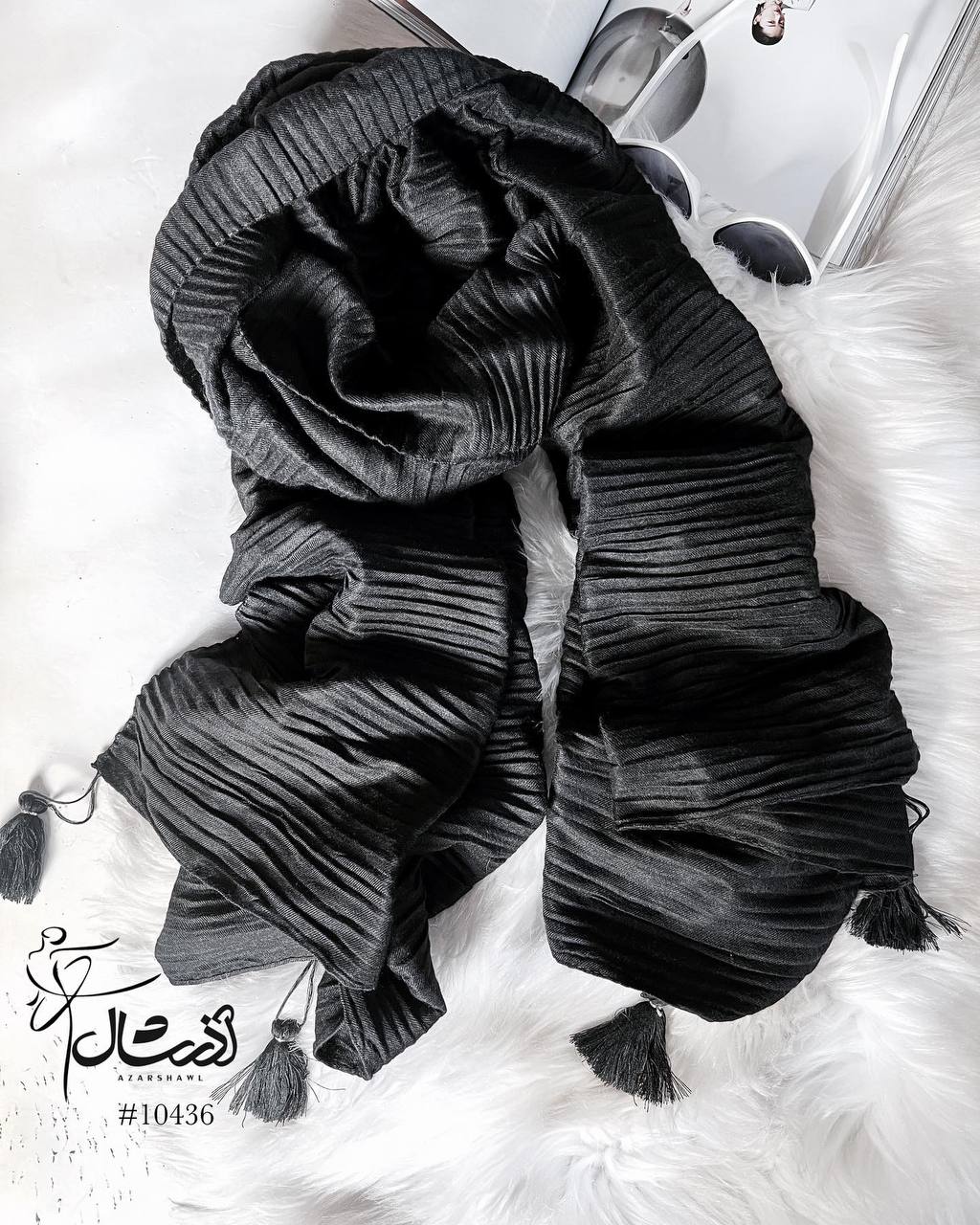 شال موهر پلیسه مشکی- فروشگاه آنلاین - آذرشال Azarshawl