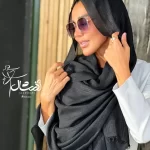 شال مشکی حریر نخ راه راه لمه - فروشگاه آنلاین - آذرشال Azarshawl