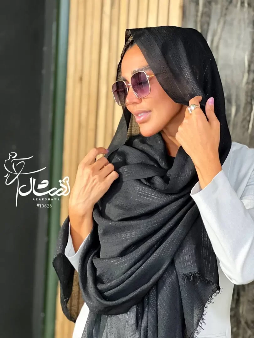 شال مشکی حریر نخ راه راه لمه - فروشگاه آنلاین - آذرشال Azarshawl