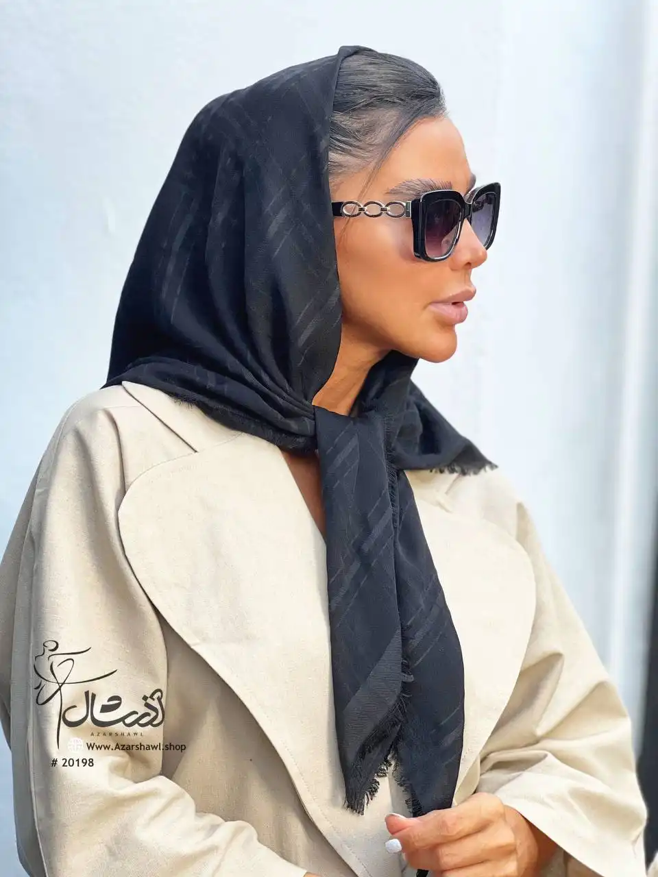 روسری مشکی نخی چهار خونه - فروشگاه آنلاین - آذرشال Azarshawl