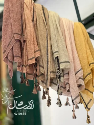 خرید شال پاییزه لینن وول حاشیه خط دار - خرید و قیمت در فروشگاه آذرشال azarshawl