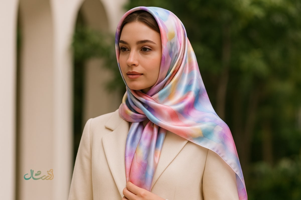 روسری ابریشمی با طرح آبرنگی