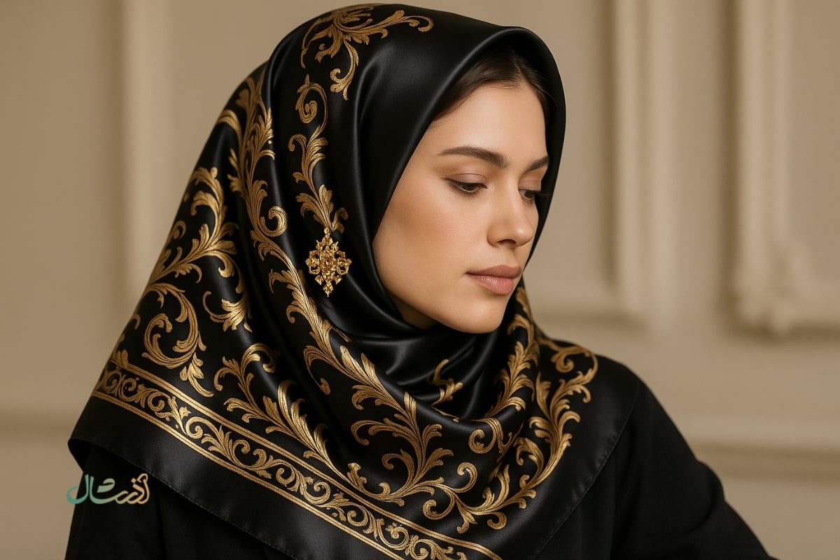 روسری ساتن طلاکوب