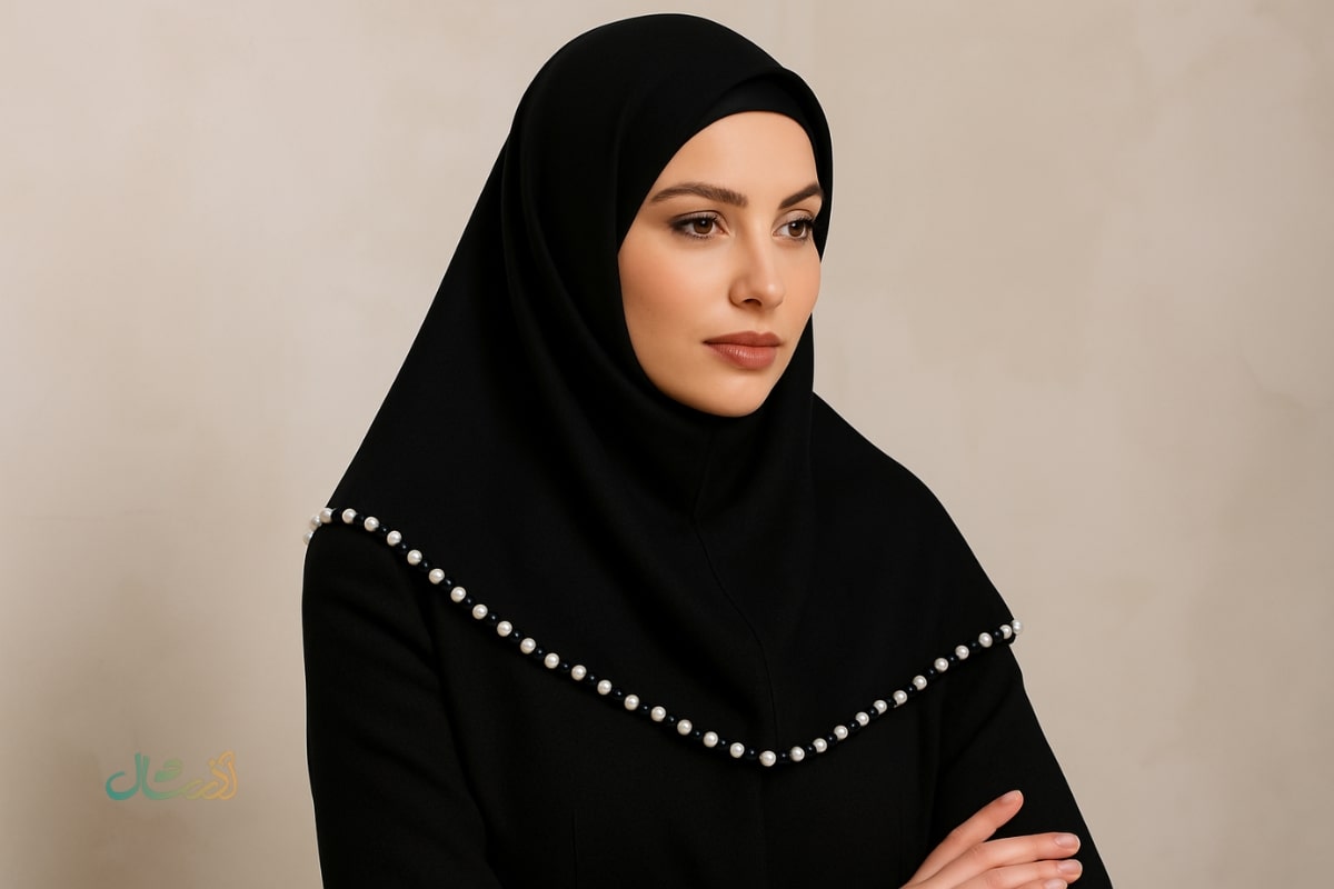 روسری مشکی با حاشیه مرواریدی