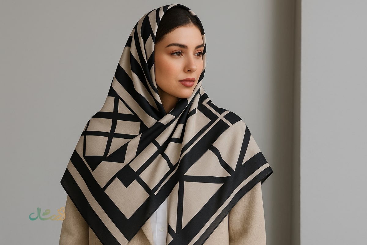 روسری قواره بزرگ با طرح هندسی مینیمال