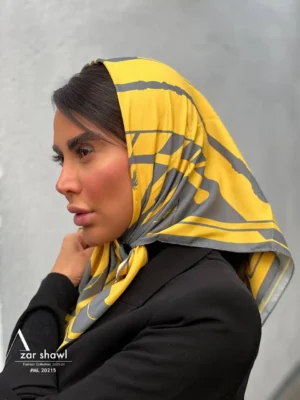 خرید روسری قواره کوچک تویل بهاره طوسی زرد - خرید آذرشال azarshawl