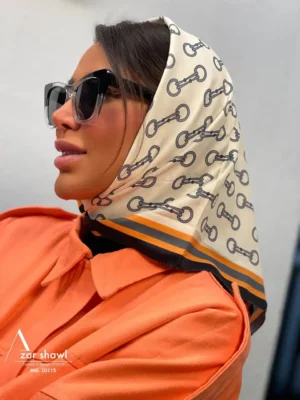 خرید روسری قواره کوچک تویل بهاره کرم نارنجی - خرید آذرشال azarshawl