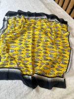 خرید روسری قواره کوچک نخی بهاره ماهی زرد - آذرشال azarshawl