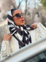 خرید روسری قواره 100 ساتن تویل مشکی سفید راه راه - خرید آذرشال azarshawl