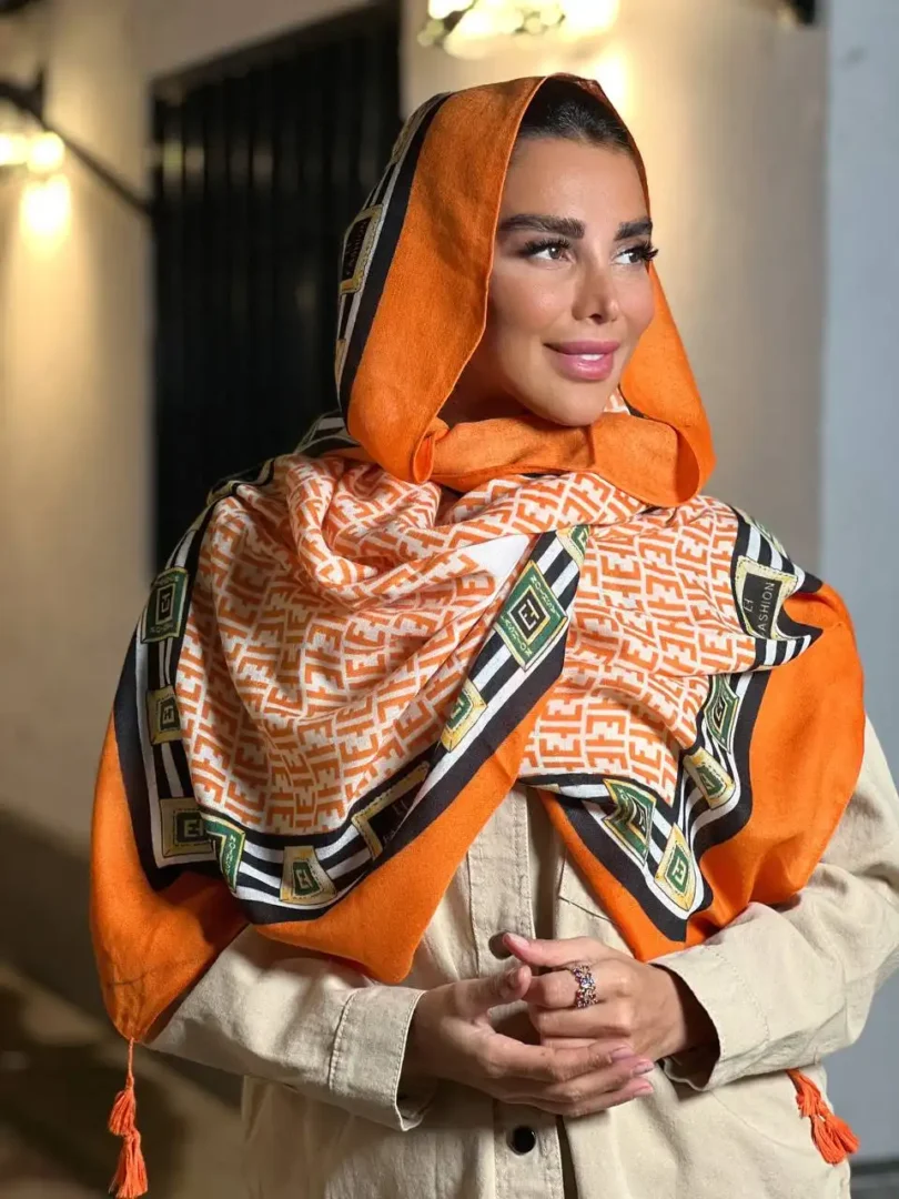 خرید شال نخ پنبه وارداتی فندی Fendi کرم نارنجی - خرید و قیمت آذرشال azarshawl