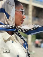 خرید روسری مدیوم ساتن تویل کرم سرمه ای - خرید و قیمت آذرشال azarshawl