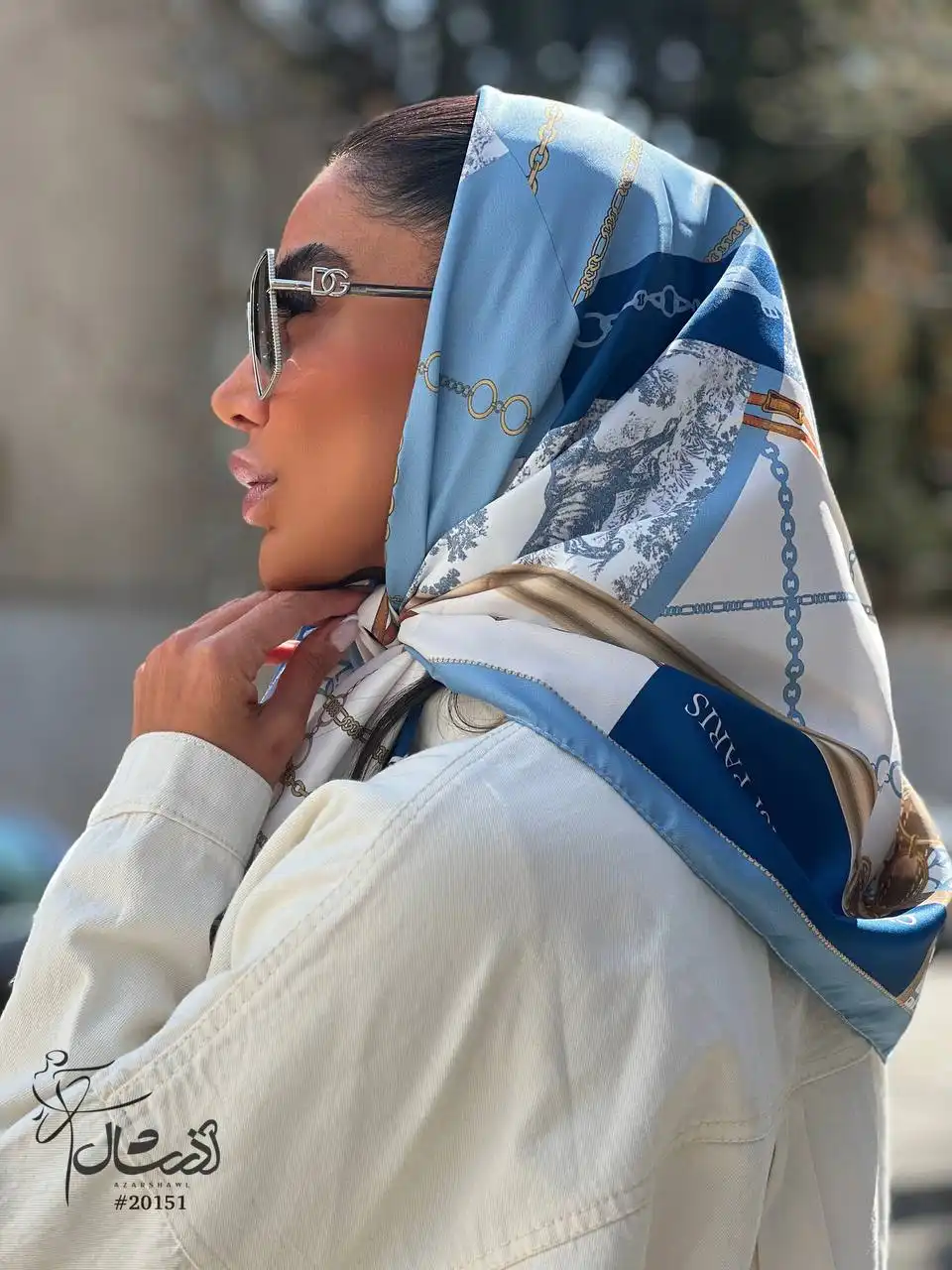 خرید روسری مدیوم ساتن تویل آبی سرمه ای طلایی - خرید و قیمت آذرشال azarshawl