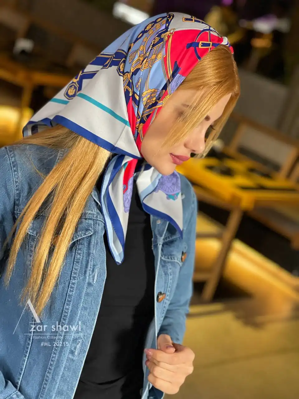 خرید روسری قواره کوچک تویل بهاره طوسی آبی سرخابی - سایت شال و روسری آذرشال