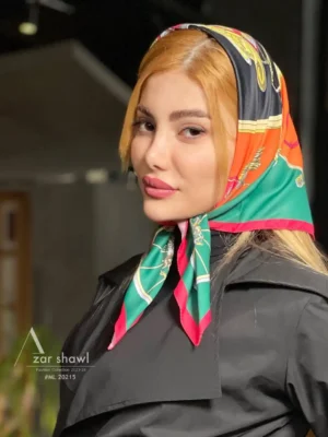 خرید روسری قواره کوچک تویل بهاره سبز نارنجی - سایت شال و روسری آذرشال