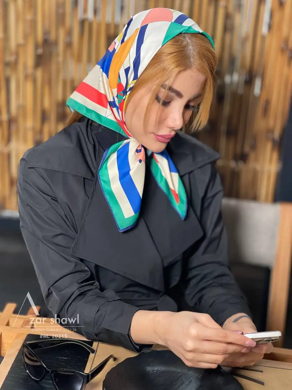 خرید روسری قواره کوچک تویل بهاره هرمس رنگی - سایت شال و روسری آذرشال