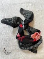 خرید روسری قواره کوچک نخی بهاره مشکی قرمز - آذرشال azarshawl