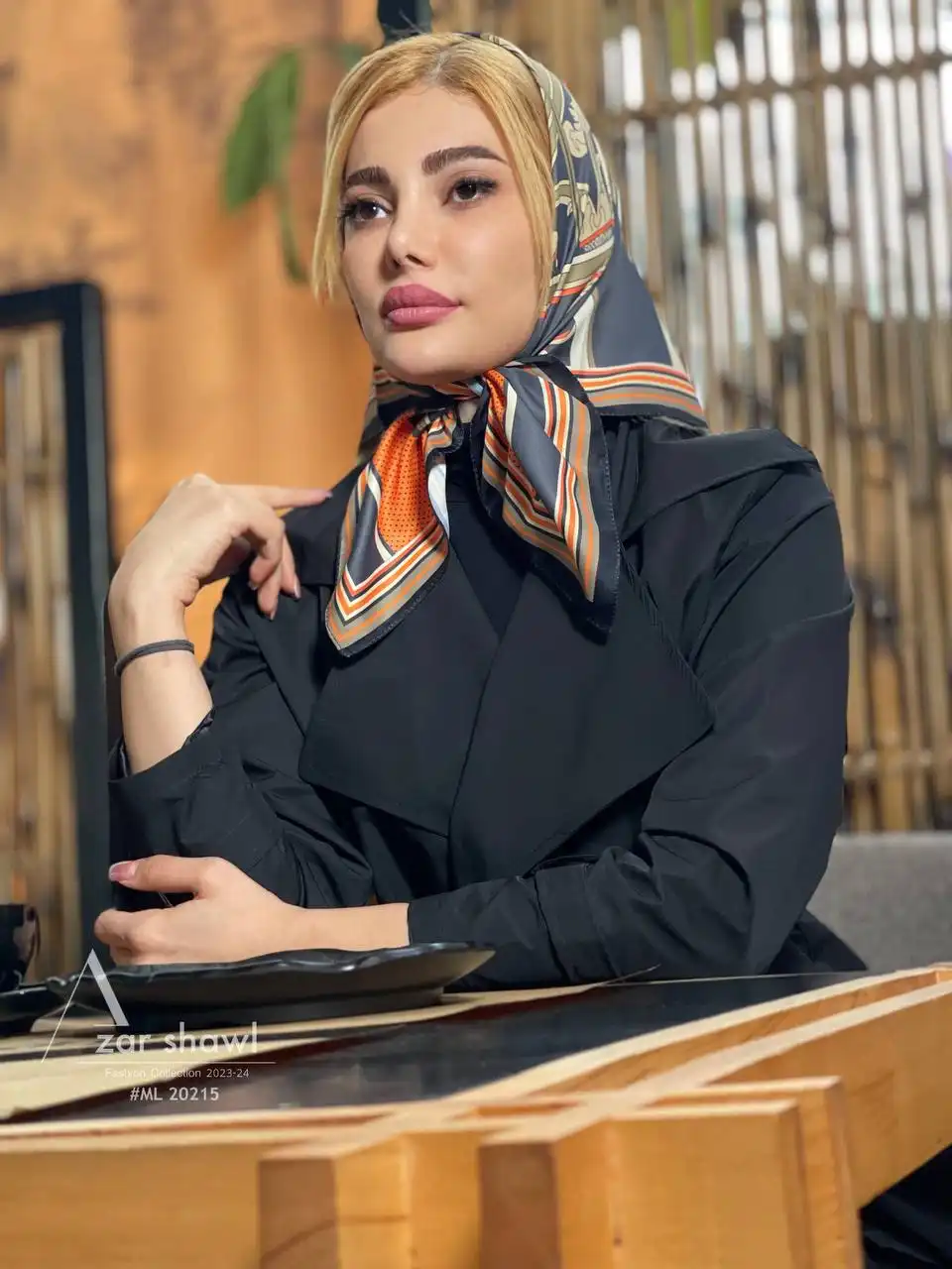 خرید روسری قواره کوچک تویل بهاره طوسی نارنجی - سایت شال و روسری آذرشال