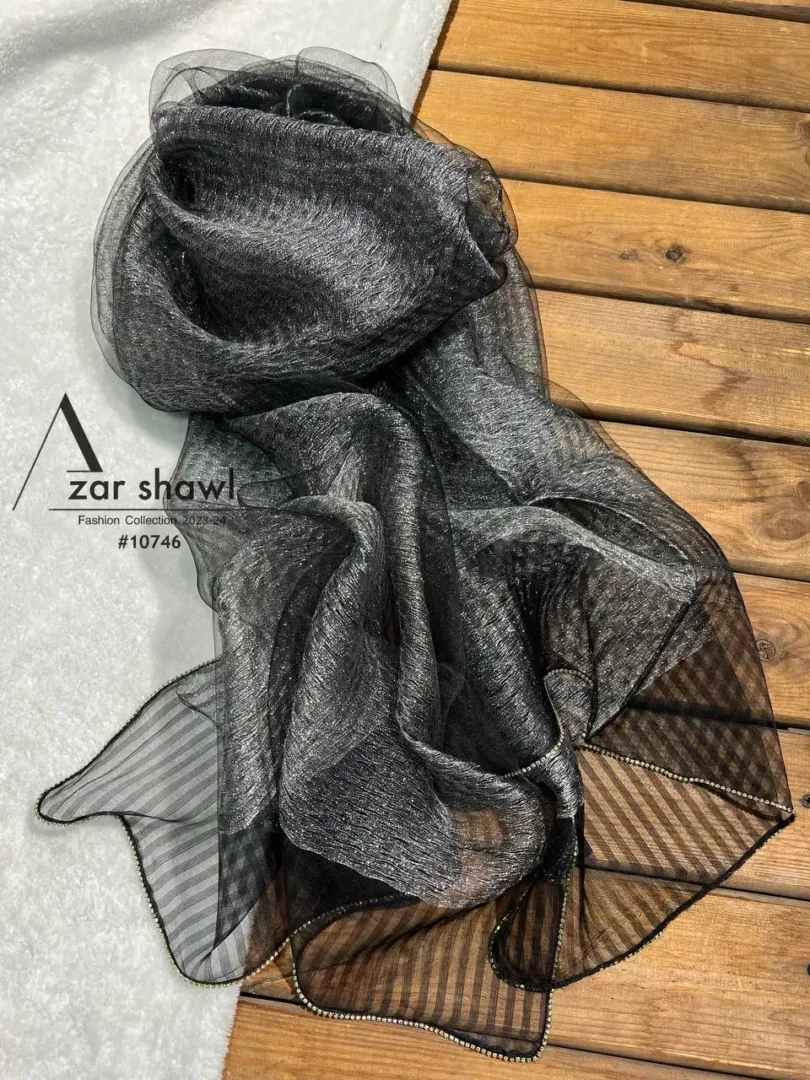 شال مجلسی ویسکوز ابریشم دولایه طوسی مشکی - خرید و قیمت آذرشال azarshawl