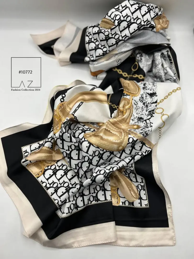 خرید شال تویل چاپی دیور Dior بهاره مشکی طلایی - خرید و قمیت آذرشال azarshawl