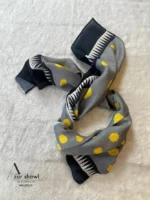 خرید روسری قواره کوچک نخی طوسی زرد خال خال - خرید آذرشال azarshawl