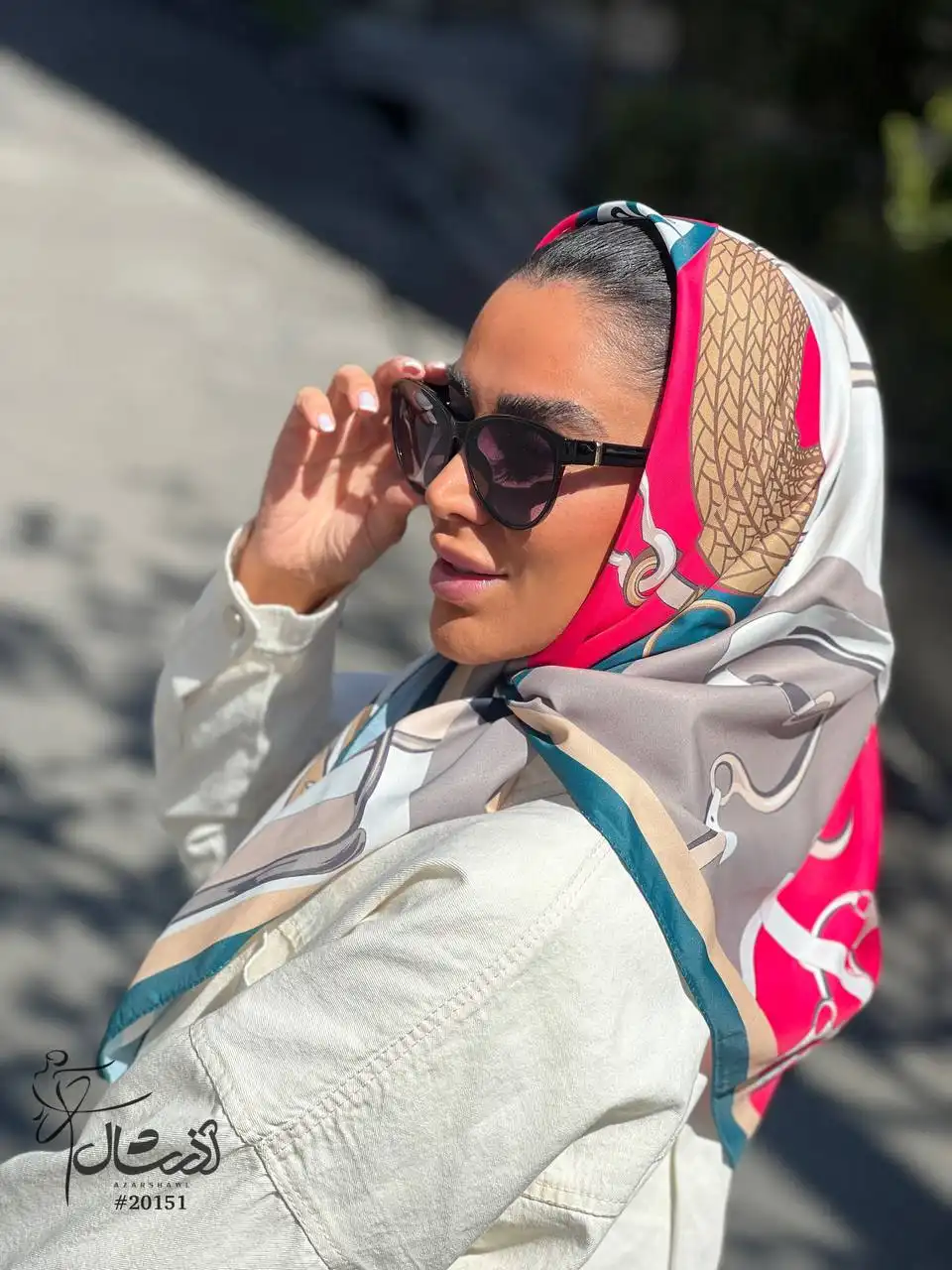 خرید روسری مدیوم ساتن تویل سرخابی سبز - خرید و قیمت آذرشال azarshawl