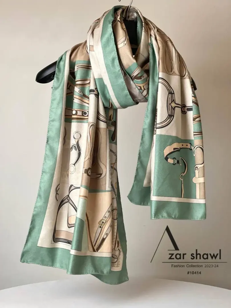 خرید شال پاییزه موهر دورو سبز کرم شنل CHANEL -خرید وقیمت آذرشال azarshawl