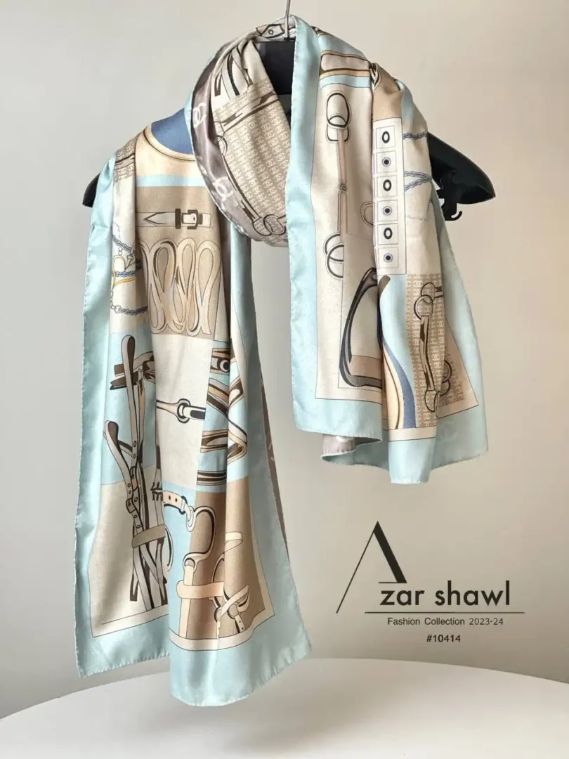 شال پاییزه موهر دورو کرم آبی روشن شنل CHANEL - خرید از آذرشال azarshawl