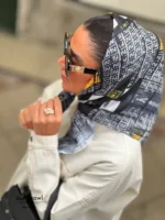 خرید روسری قواره کوچک نخی بهاره حصیری طوسی زرد - خرید آذرشال azarshawl