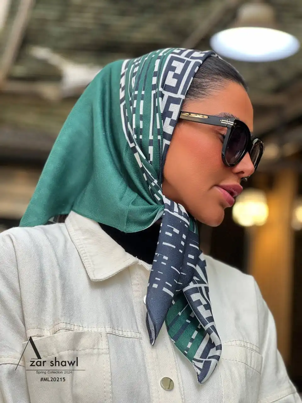 خرید روسری قواره کوچک نخی بهاره فندی fendi سبز- آذرشال azarshawl