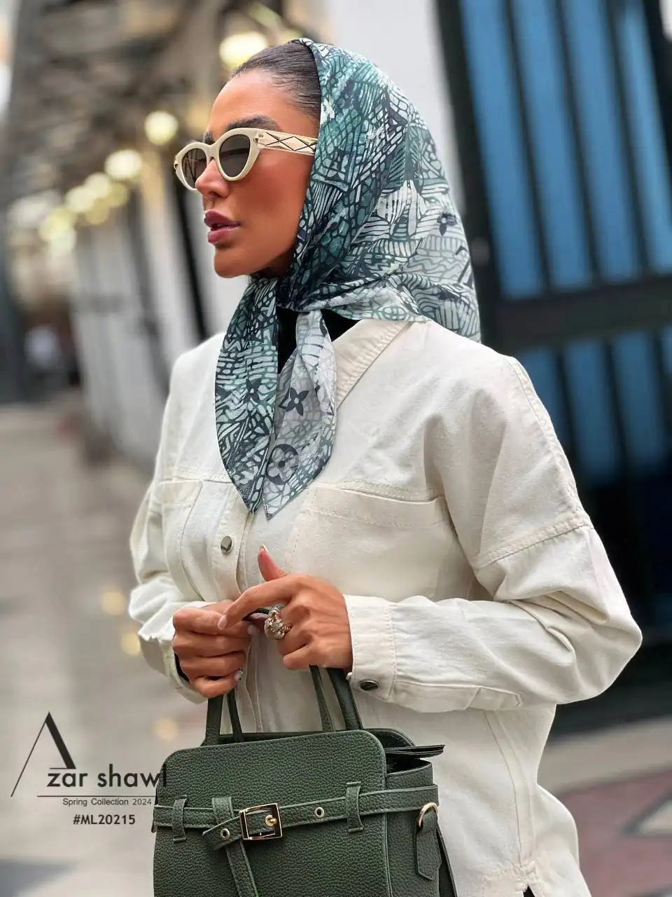 خرید روسری قواره کوچک نخی بهاره سبز طیفی - خرید از آذرشال azarshawl