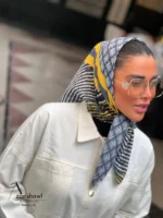 خرید روسری قواره کوچک نخی طوسی زرد راه راه - خرید آذرشال azarshawl
