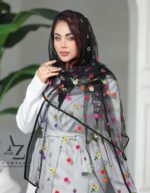 شال مشکی توری گل ابریشم رنگی بابونه مناسب تابستان