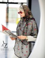 شال مشکی توری گل ابریشم رنگی بابونه مناسب تابستان