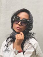 روسری سه گوش تور طرح پلنگی سفید مشکی مناسب تابستان