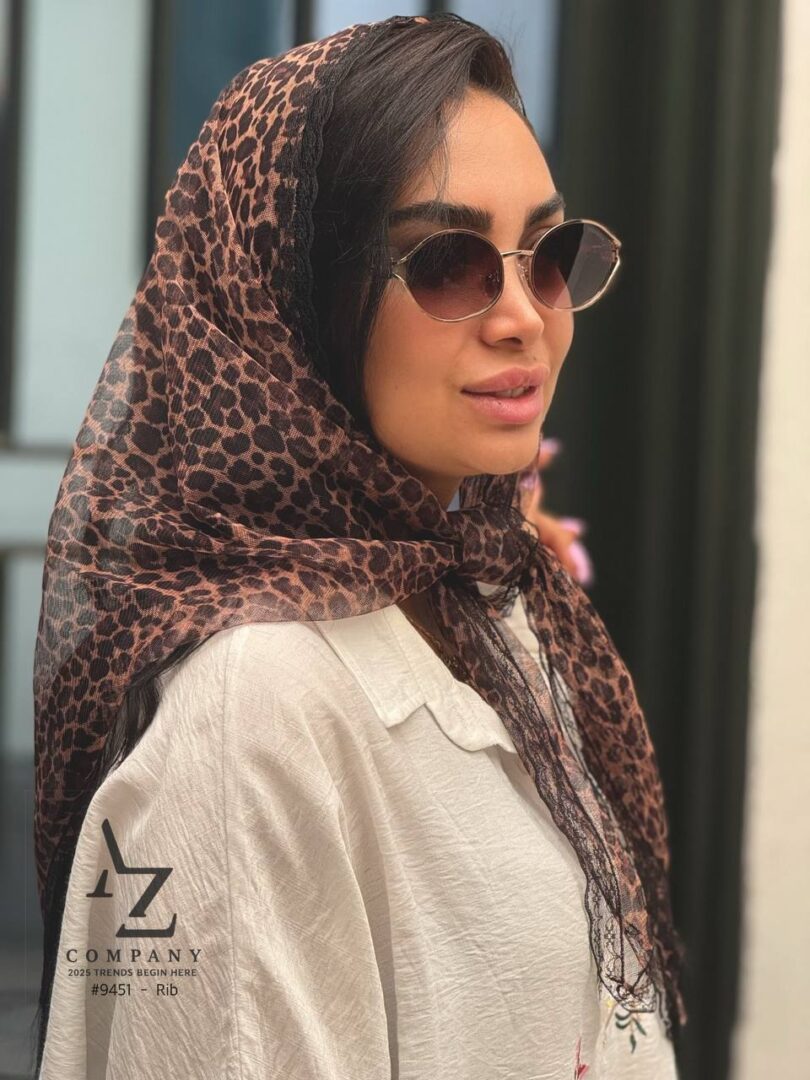 روسری سه گوش تور طرح پلنگی ریز مناسب تابستان