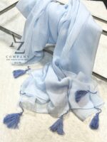 شال ساده برشکا تک رنگ پلیسه رنگ آبی روشن مناسب تابستان