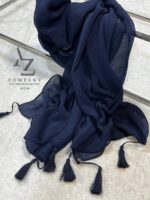 شال ساده برشکا پلیسه رنگ سرمه ای مناسب تابستان
