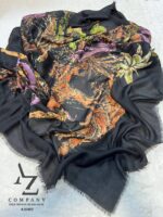 روسری نخی سایز 140 طرح دیور جنگل مشکی رنگی مناسب تابستان