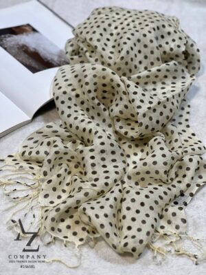 شال لینن توپ توپی ریشه فیتیله کرم قهوه ای مناسب تابستان