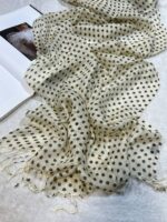شال لینن توپ توپی ریشه فیتیله کرم قهوه ای مناسب تابستان