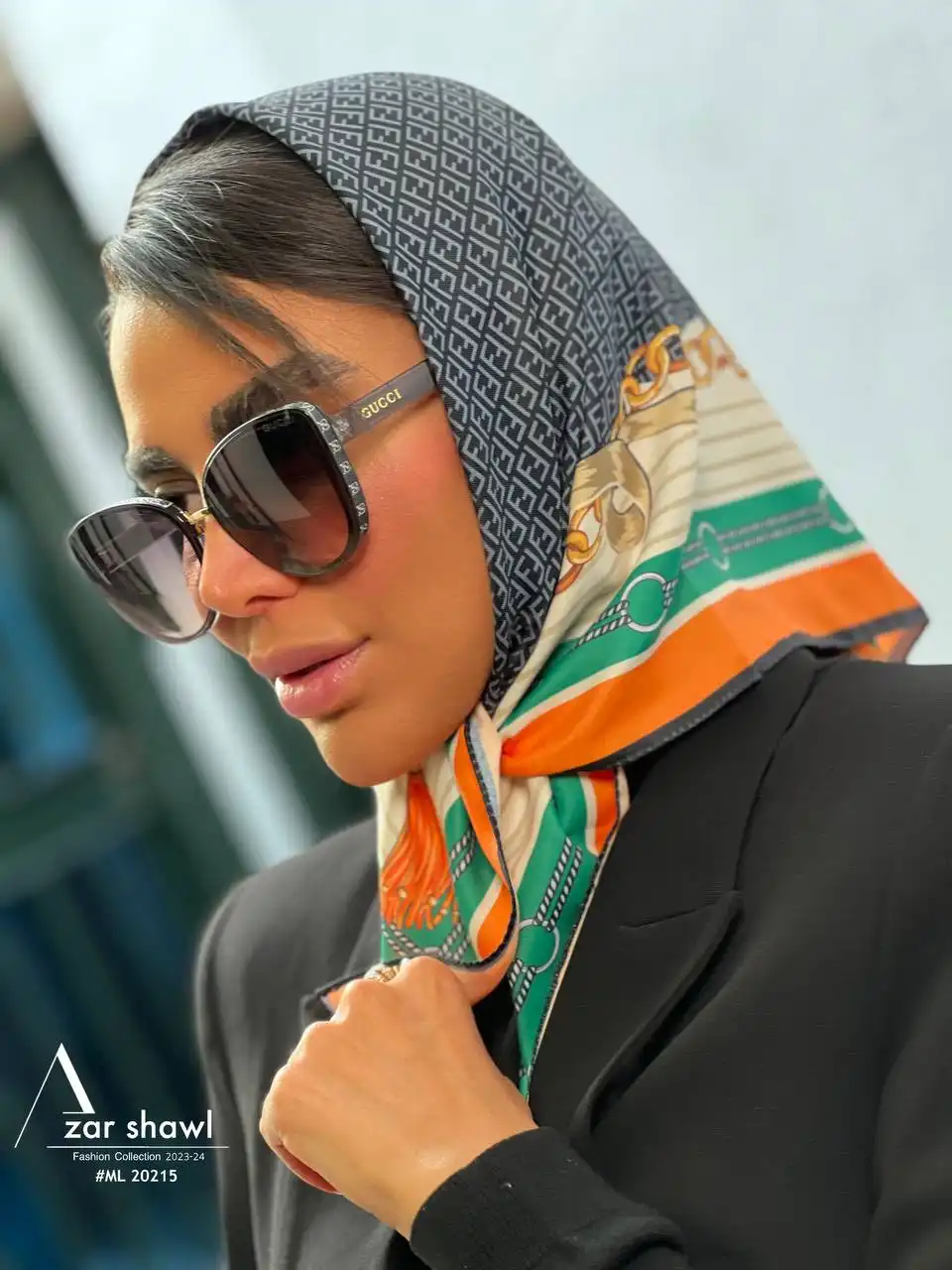 خرید روسری قواره کوچک تویل بهاره مشکی نارنجی - خرید آذرشال azarshawl