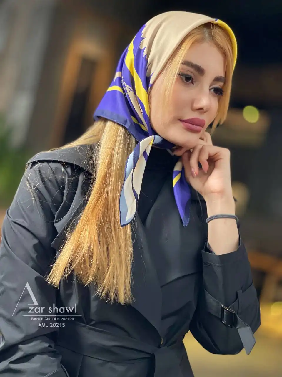 خرید روسری قواره کوچک تویل بهاره کرم بنفش - سایت شال و روسری آذرشال