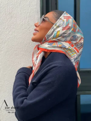 خرید روسری قواره کوچک تویل بهاره کرم نارنجی - سایت شال و روسری آذرشال