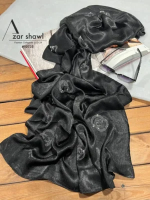 خرید شال مشکی مجلسی کپرا نگین مارکدار - خرید و قیمت آذرشال azarshawl