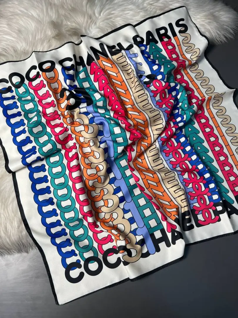 روسری قواره کوچک تویل بهاره رنگی رنگی شنل chanel - خرید آذرشال azarshawl