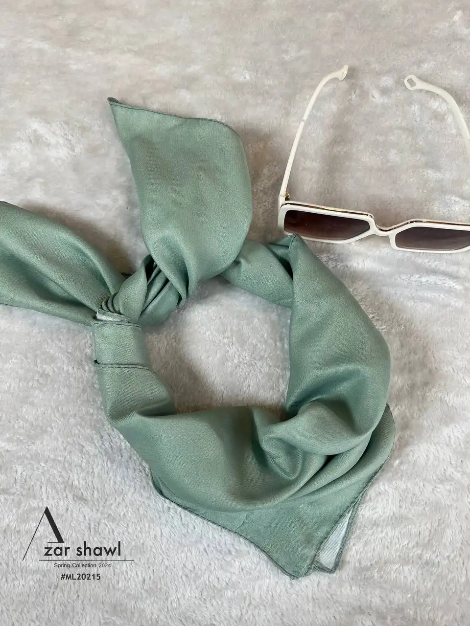 خرید روسری قواره کوچک تویل بهاره ساده سبز سیج - خرید آذرشال azarshawl