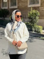 خرید روسری مدیوم ساتن تویل طوسی مشکی کرم - خرید و قیمت آذرشال azarshawl